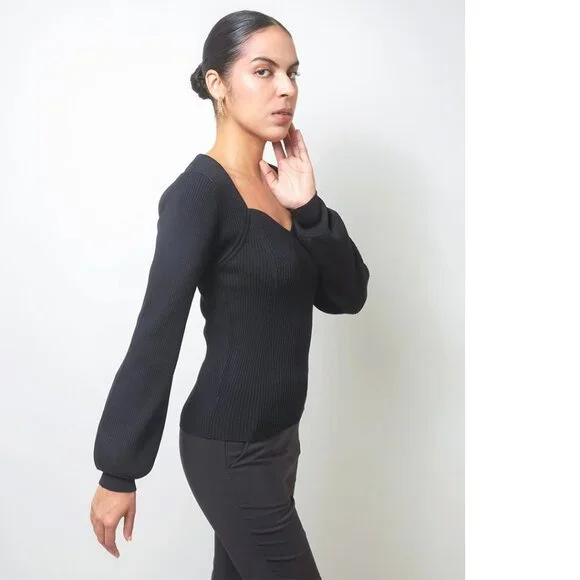 Black Sweetheart Rib Knit Jumper - Picture 2 of 5